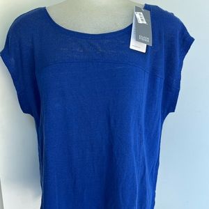 Eileen Fisher Cap Sleeve Organic Linen Slub Scoop Neck Beteaunk Box-Top Size M